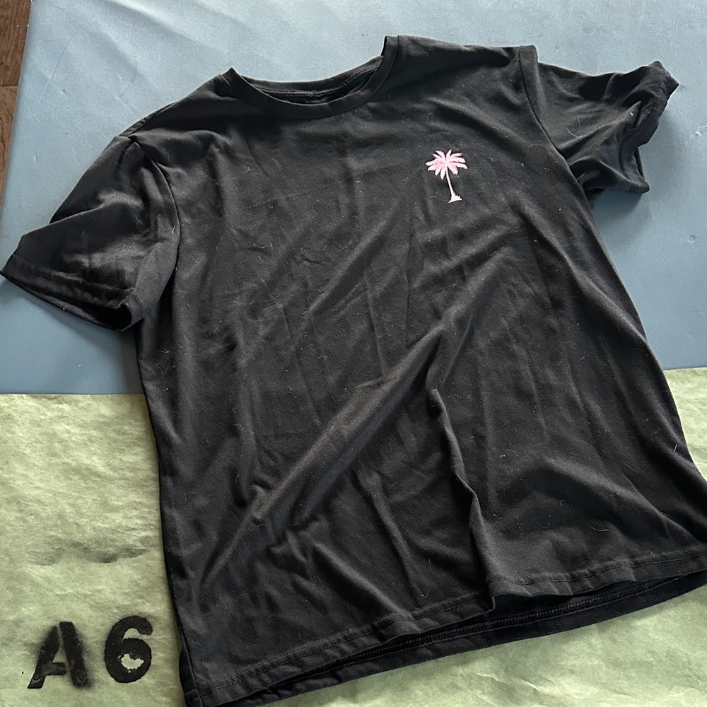Black Short Sleeve Tee with Pink Palm Tree